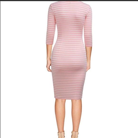 NWOT Bodycon 3/4 sleeves Striped Pink Dress sz XL - Picture 2 of 2